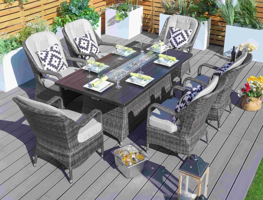 7 Piece Dining Set With Fire Pit