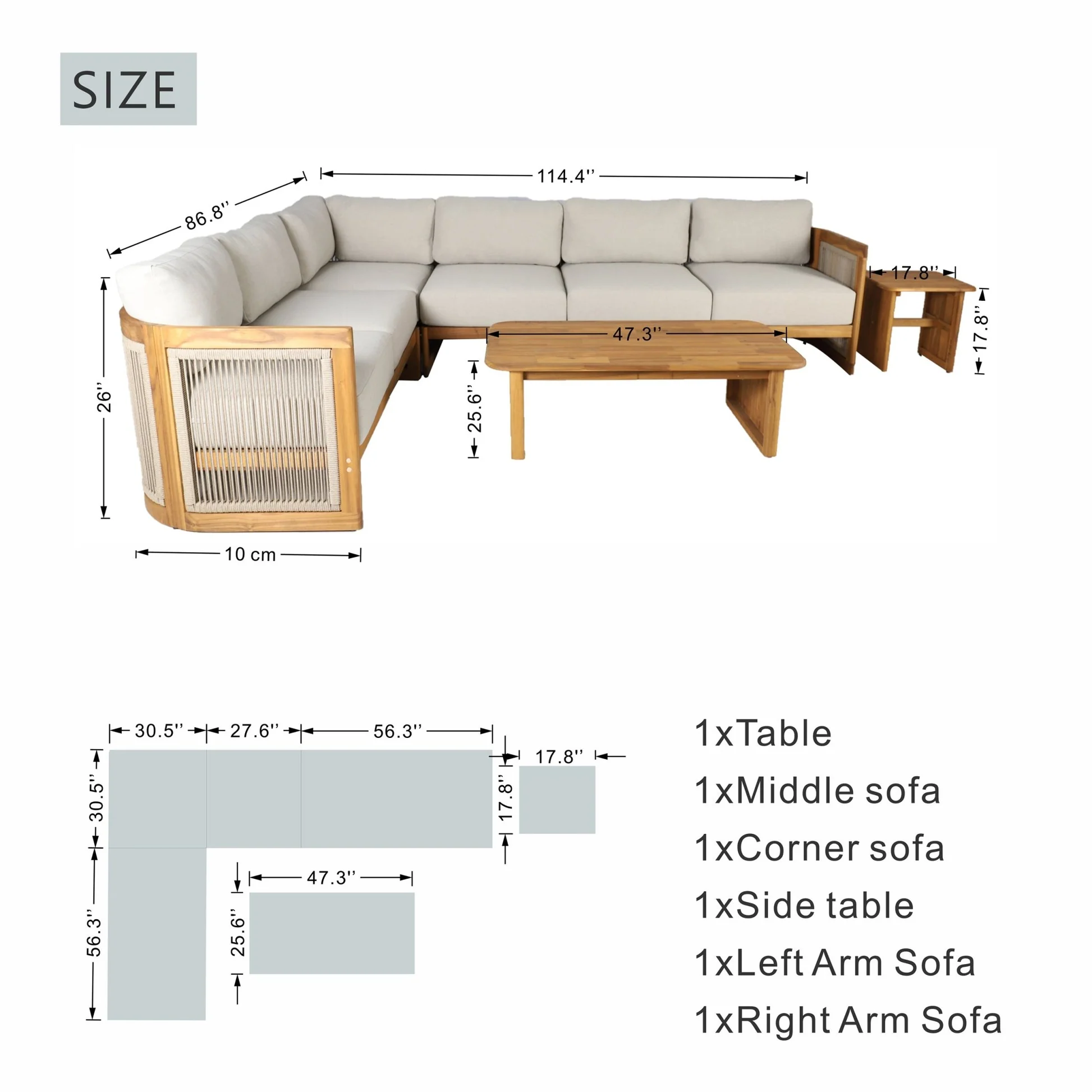Solid Wood Sectional Set. Can Be Pieced Together and Expanded. - Image 3