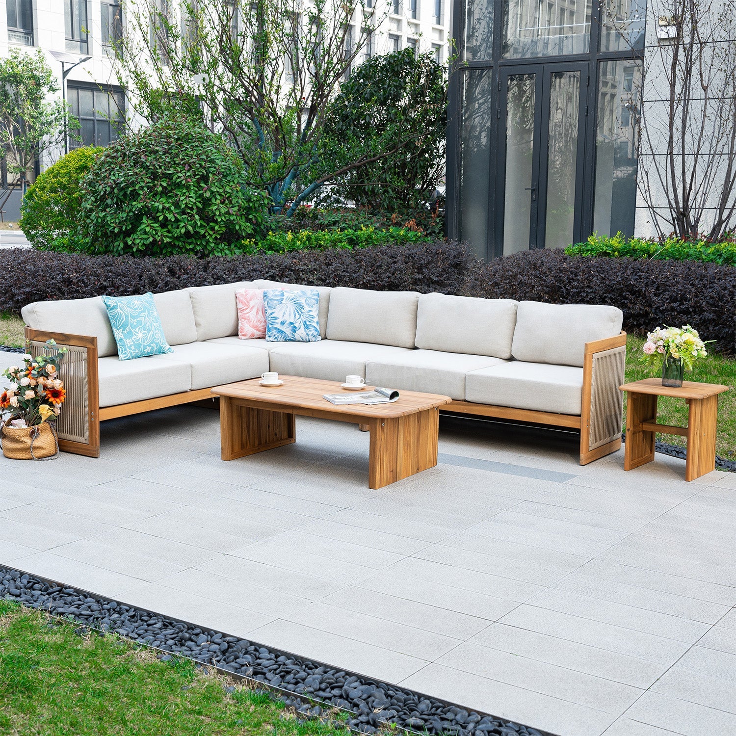 Solid Wood Sectional Set. Can Be Pieced Together and Expanded.